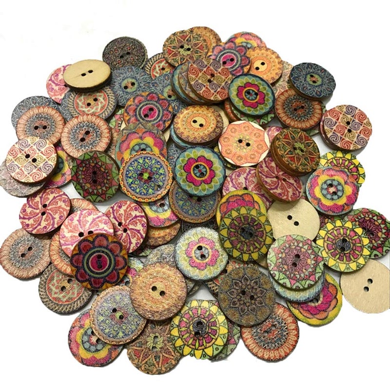 Haawooky 200 PCS Wood Buttons, Vintage Wood Buttons with 2 Holes for DIY Sewing Craft Decorative - Image 1